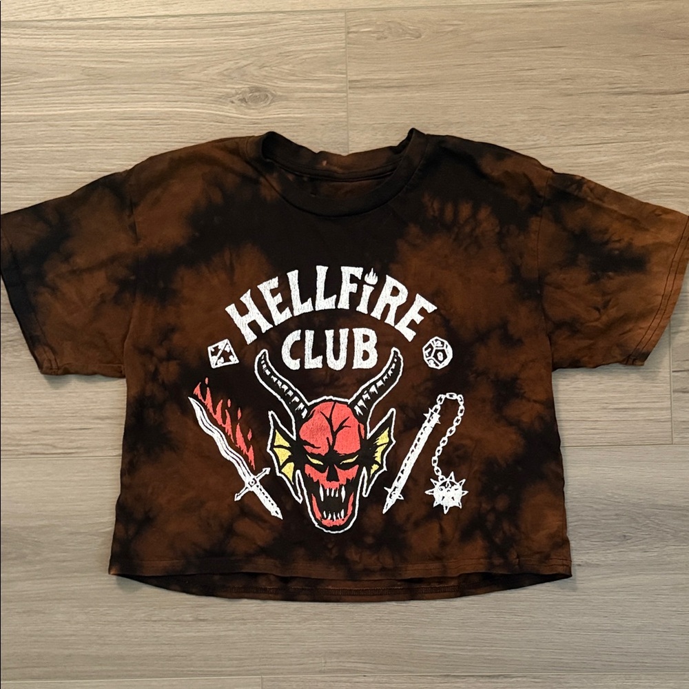 Stranger Things Hellfire Club Tie-Dye Graphic Crop Tee